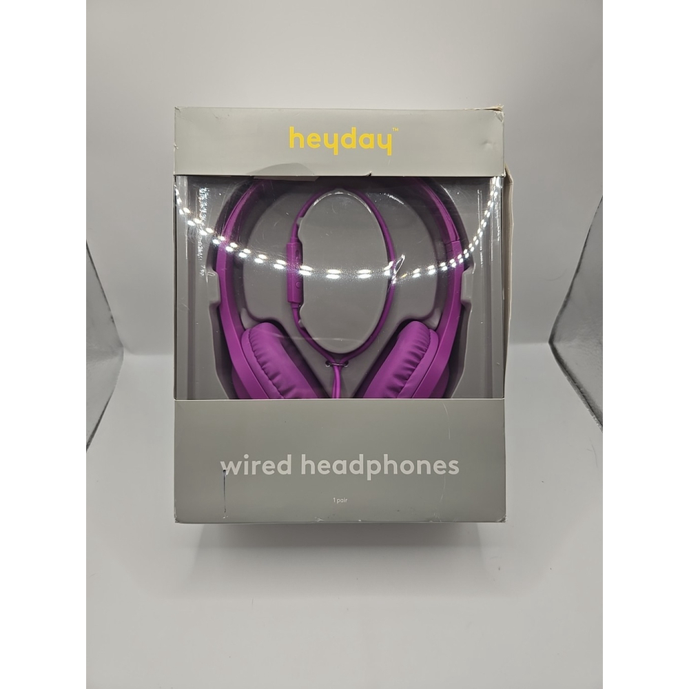 Heyday‎ Wired Headphones Purple 3.5mm Over-Ear Stereo Audio Mic NIB